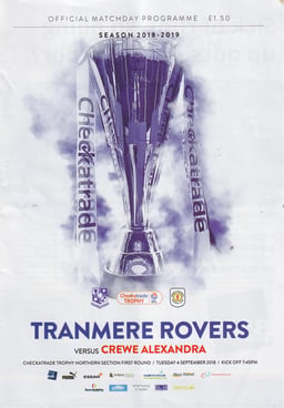 Tranmere Rovers v Crewe Alexandra Match Programme 2018-09-04
